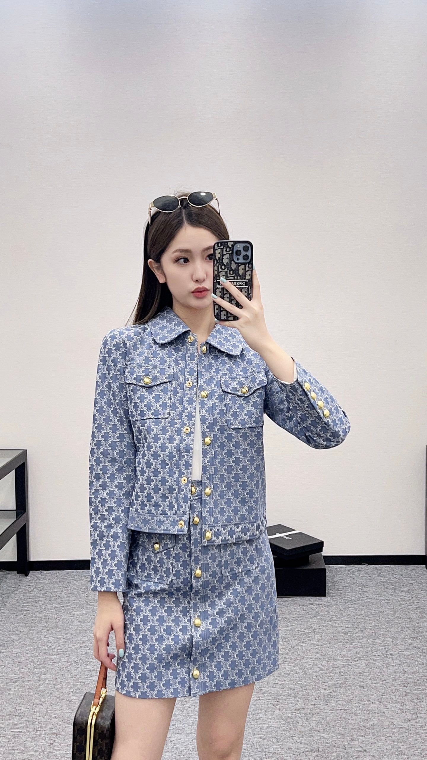 CE 2025 new embroidered denim lapel jacket skirt suit