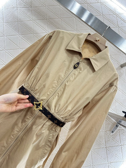 L 25 New Lapel zipper belt dress