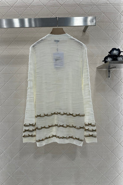 C 25 Gold thread embroidered hem knitted cardigan