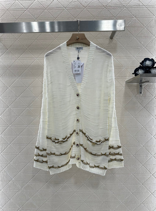C 25 Gold thread embroidered hem knitted cardigan