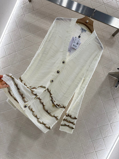 C 25 Gold thread embroidered hem knitted cardigan