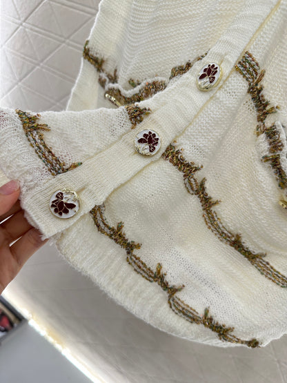 C 25 Gold thread embroidered hem knitted cardigan