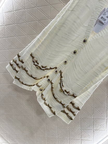 C 25 Gold thread embroidered hem knitted cardigan