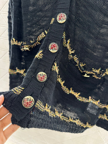 C 25 Gold thread embroidered hem knitted cardigan