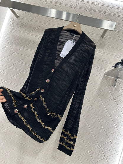 C 25 Gold thread embroidered hem knitted cardigan