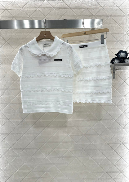 M 25 Lace knitted short-sleeved skirt set