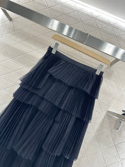 D 25 High waist cake multi-layer long gauze skirt