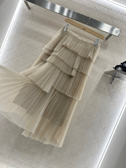 D 25 High waist cake multi-layer long gauze skirt
