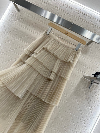 D 25 High waist cake multi-layer long gauze skirt