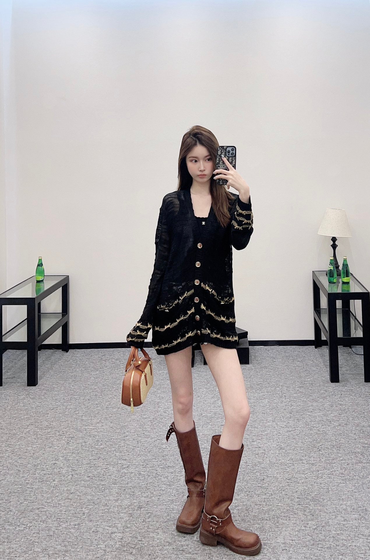 C 25 Gold thread embroidered hem knitted cardigan