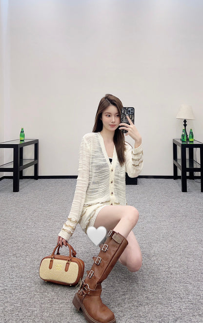C 25 Gold thread embroidered hem knitted cardigan