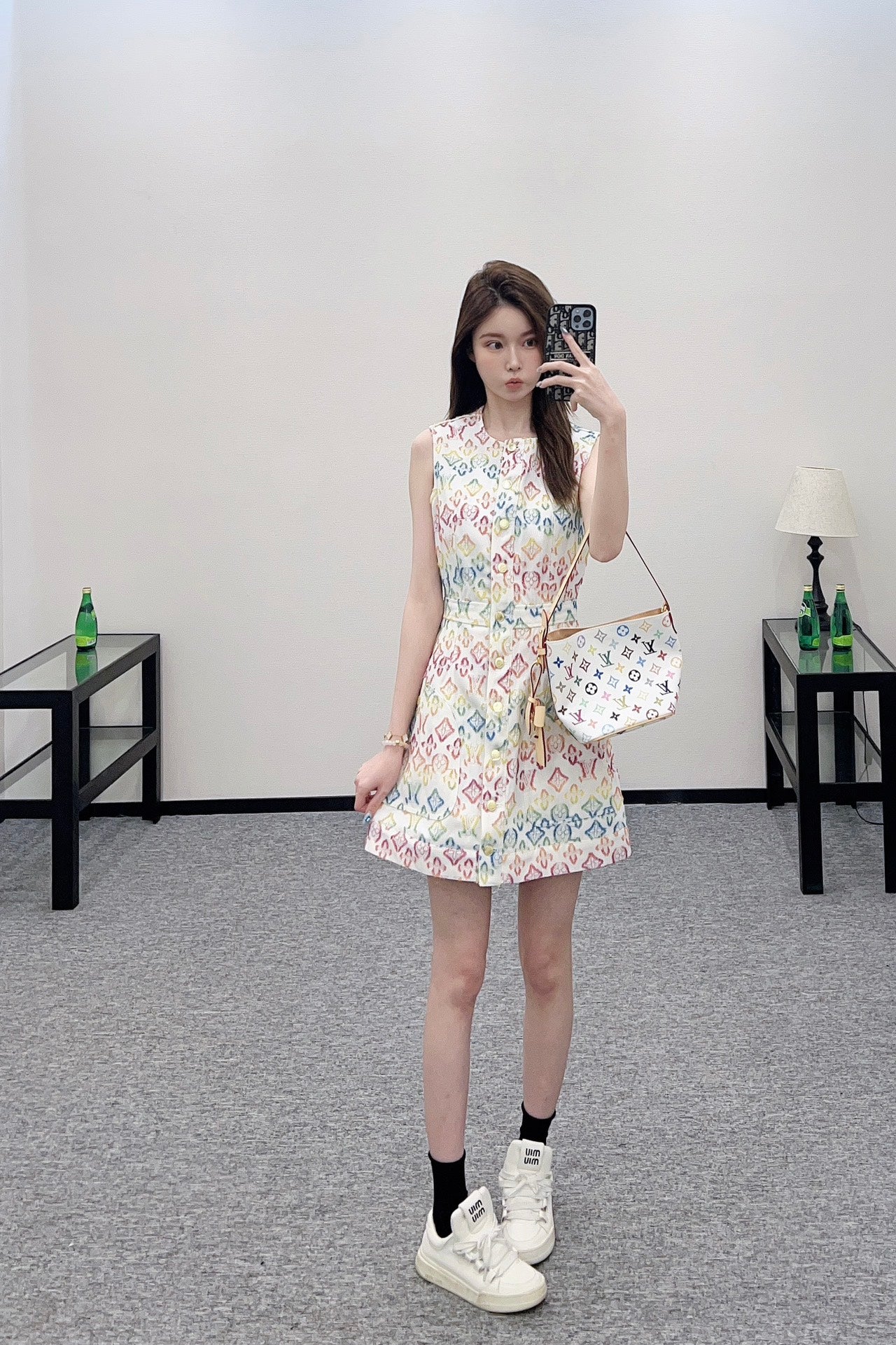 L 24 Jacquard denim sleeveless dress