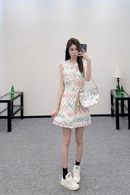 L 24 Jacquard denim sleeveless dress
