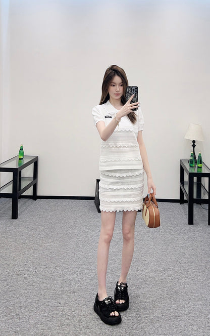 M 25 Lace knitted short-sleeved skirt set