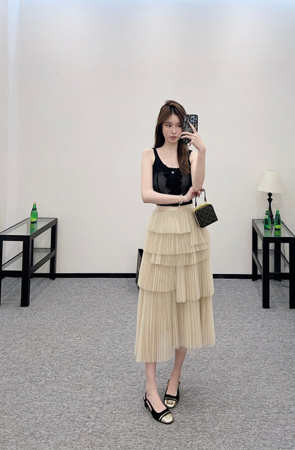 D 25 High waist cake multi-layer long gauze skirt