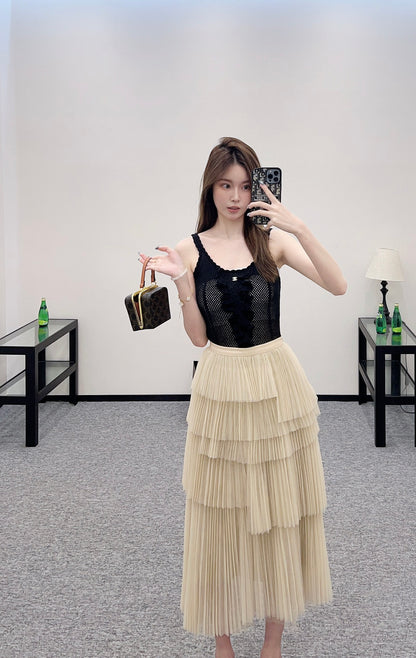 D 25 High waist cake multi-layer long gauze skirt