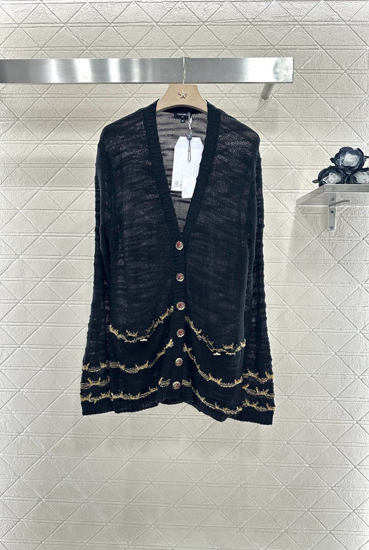 C 25 Gold thread embroidered hem knitted cardigan