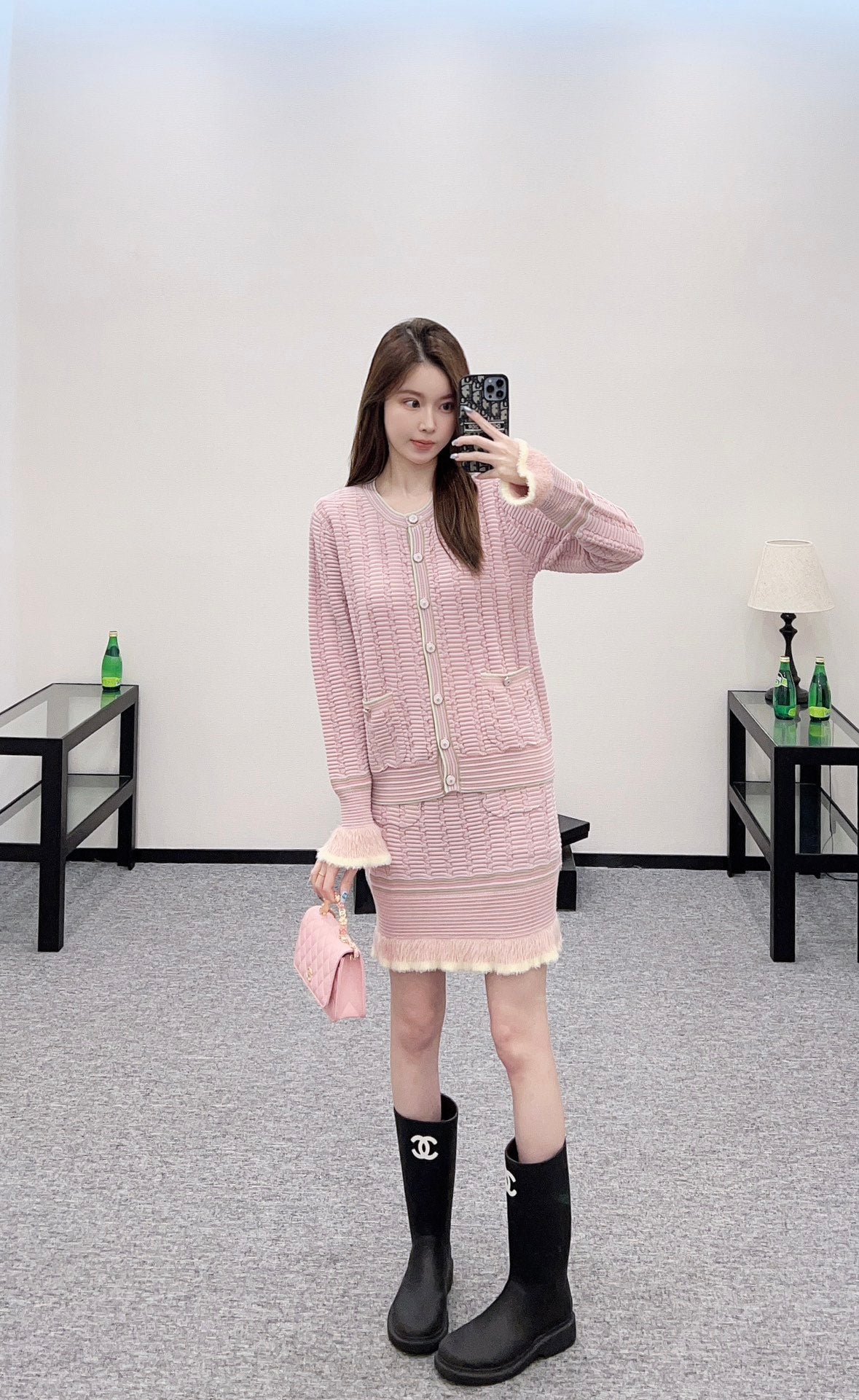 C 25 Contrast color knitted hip skirt