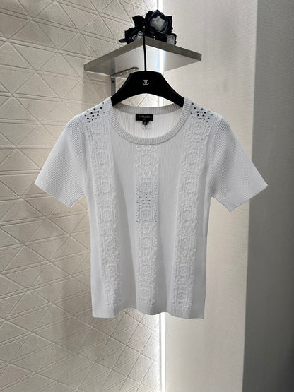 C 25 Lace-up Knit Short-Sleeve Top