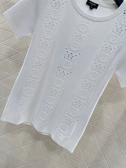 C 25 Lace-up Knit Short-Sleeve Top