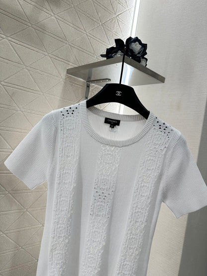 C 25 Lace-up Knit Short-Sleeve Top