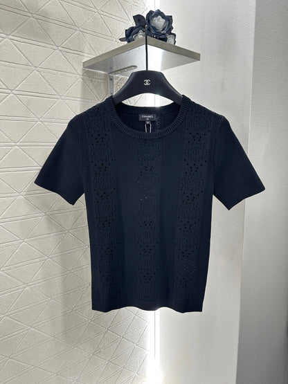 C 25 Lace-up Knit Short-Sleeve Top