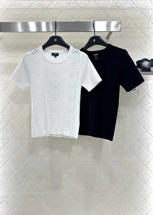 C 25 Lace-up Knit Short-Sleeve Top