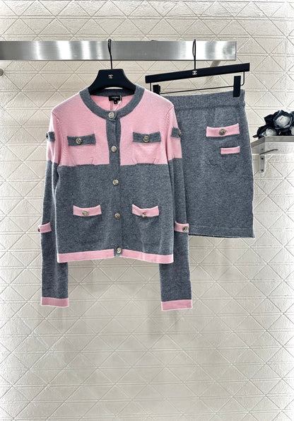 C 25 Knit Cardigan and Skirt Set