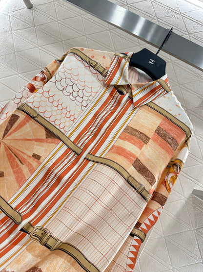 H 25 Color-blocked oversized silk shirt