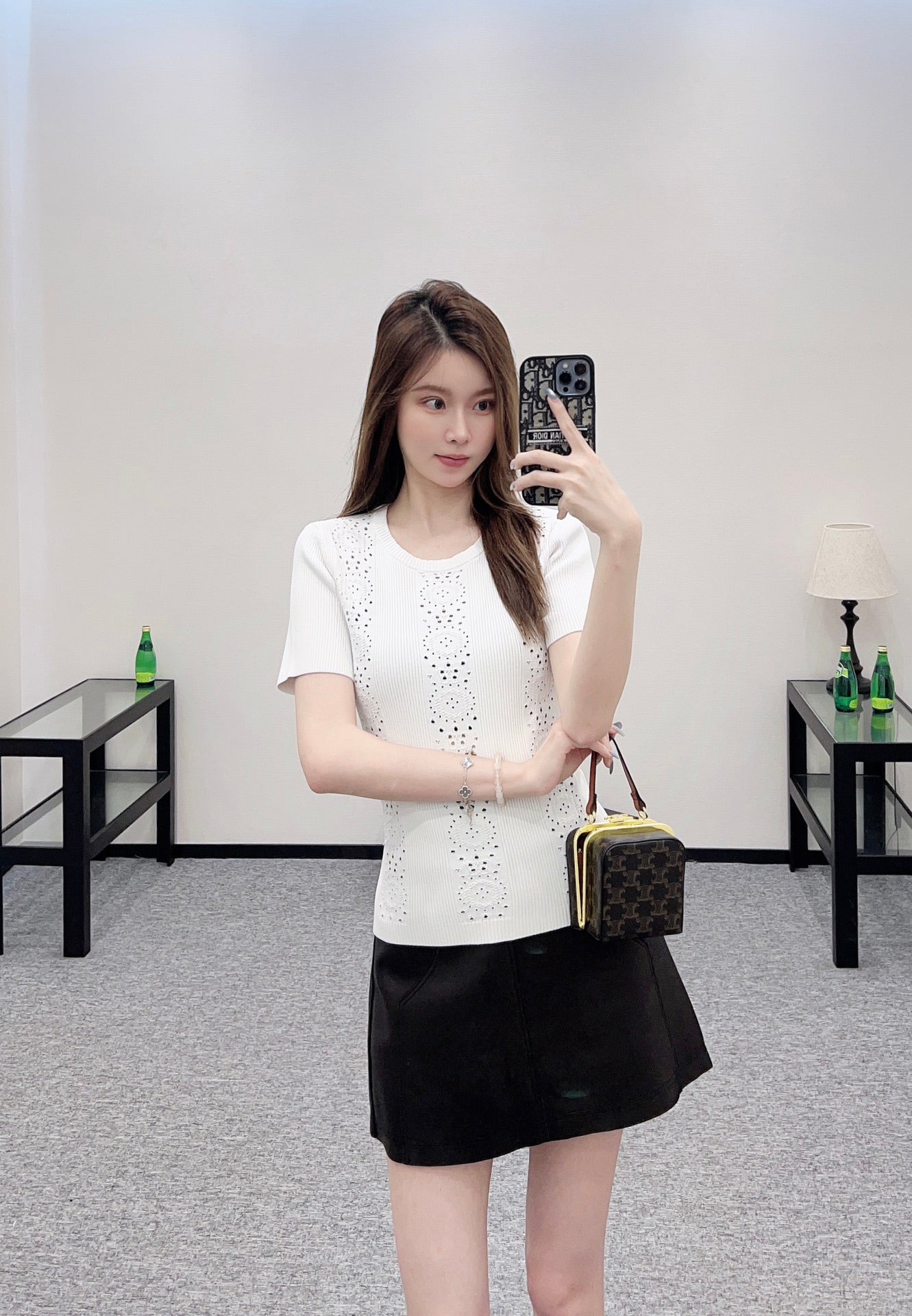 C 25 Lace-up Knit Short-Sleeve Top
