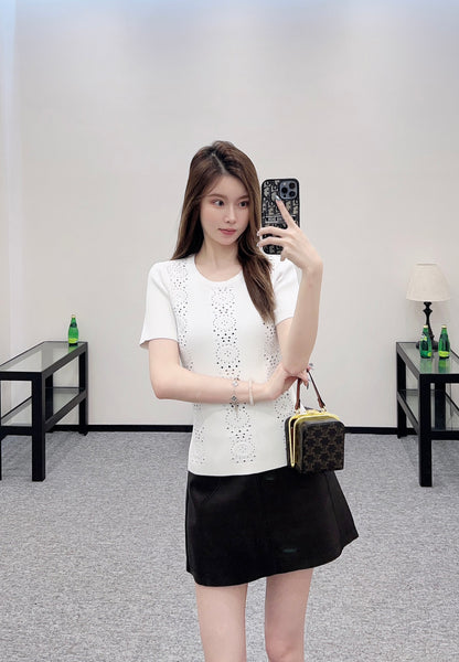 C 25 Lace-up Knit Short-Sleeve Top