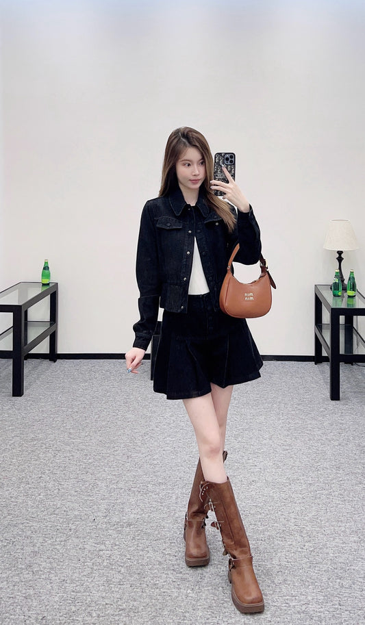 F 25 Retro Denim Jacket and Skirt Set