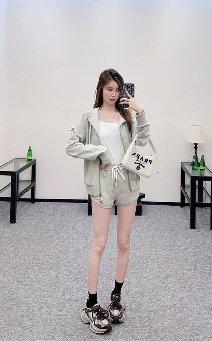 L 25 Hooded Drawstring Jacket and Shorts Set