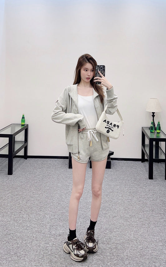 L 25 Hooded Drawstring Jacket and Shorts Set