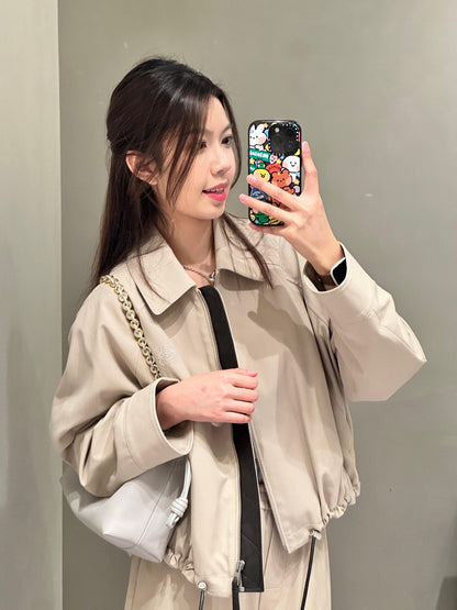 LO 25Ss Early Spring New Flip Lapel Zipper Short Drawstring Jacket Jacket