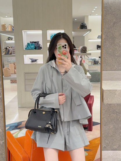LO 25Fw Early Fall New Hooded Drawstring Zipper Jacket + Shorts Set