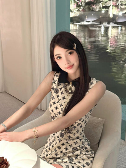 L 25Ss Spring and Summer New Classic Full Printed Old Flower Dress