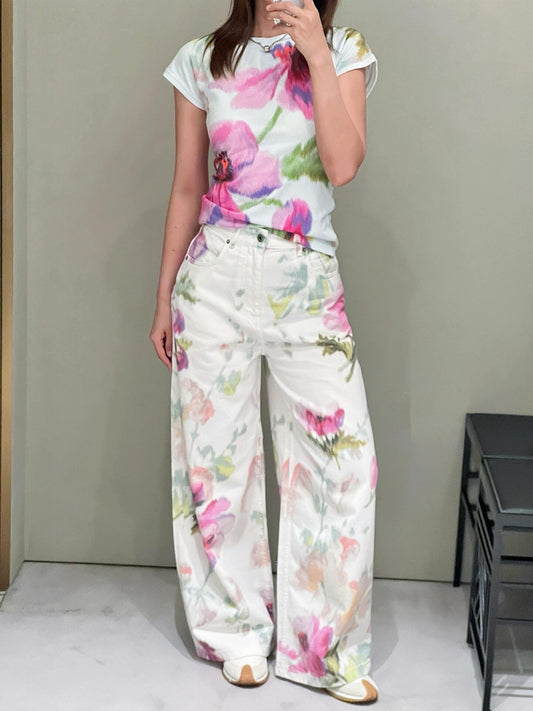 LO 25FW Early Autumn New Arrival Paula's Series Romantic Print Denim Pants