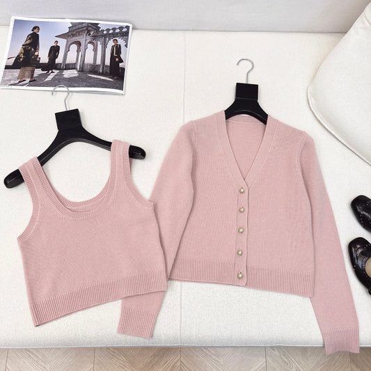 D 25Ss Early Fall New Pearl-Button Wool Knit Cardigan + Vest