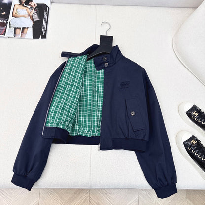 M 25Ss New Fall/Winter Royal Blue Contrast Green Plaid Lined Jacket