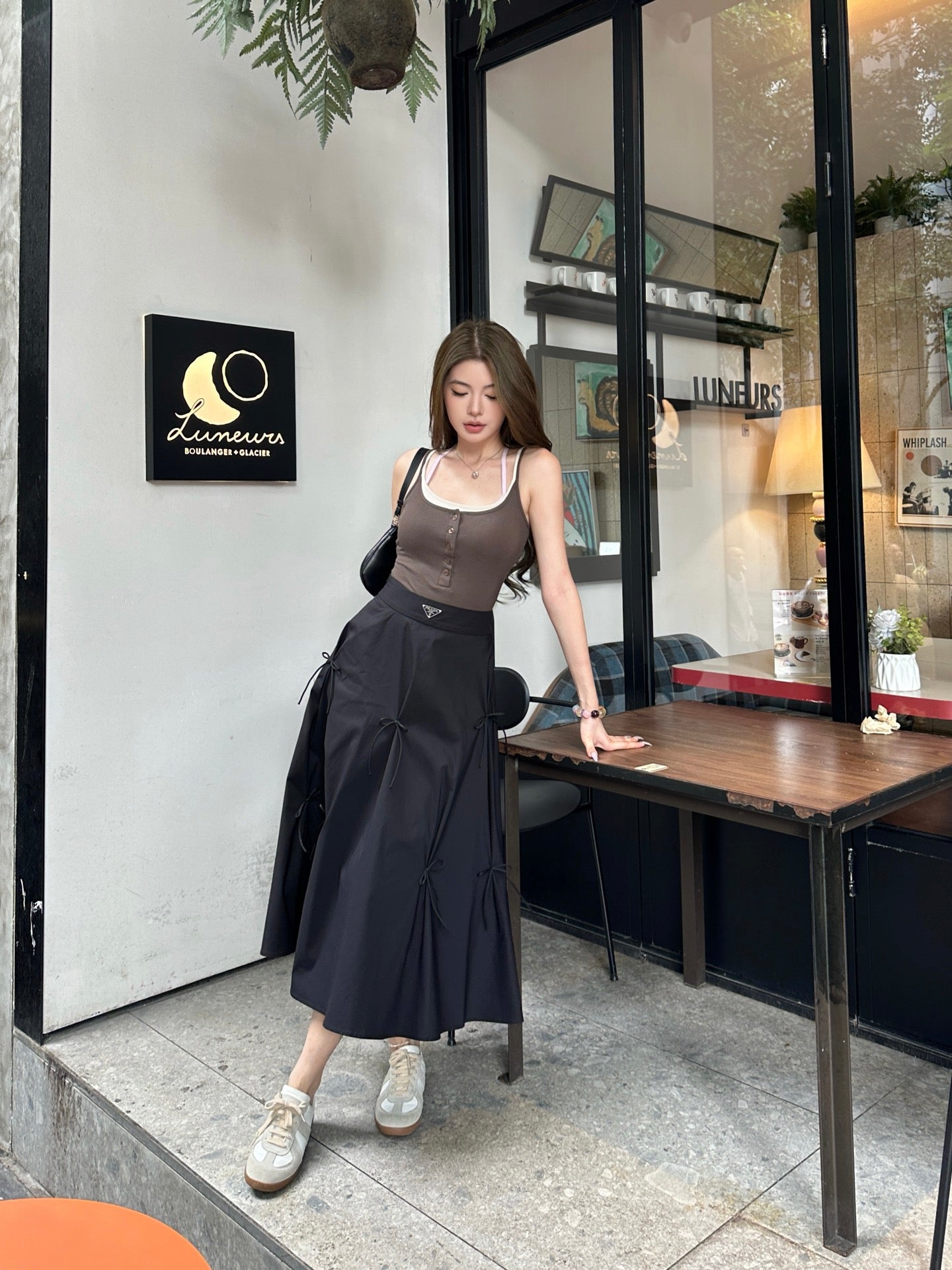 P 25SS new style skirt/classic triangle logo + bow decoration c long skirt