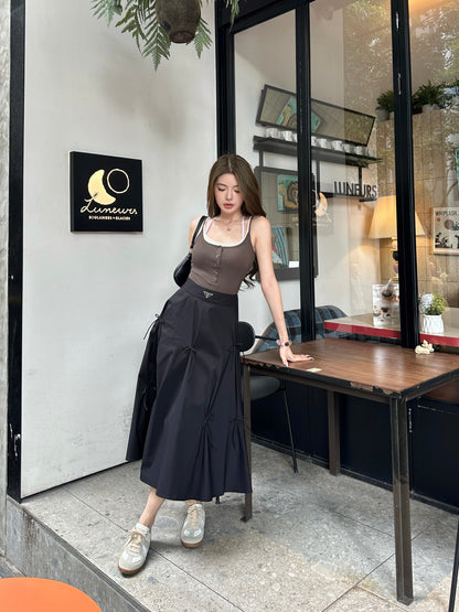 P 25SS new style skirt/classic triangle logo + bow decoration c long skirt