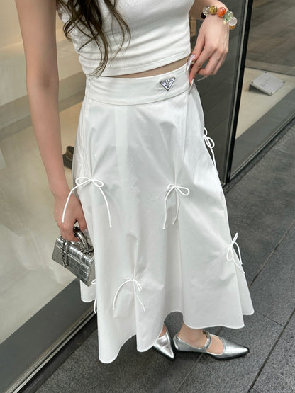 P 25SS new style skirt/classic triangle logo + bow decoration c long skirt