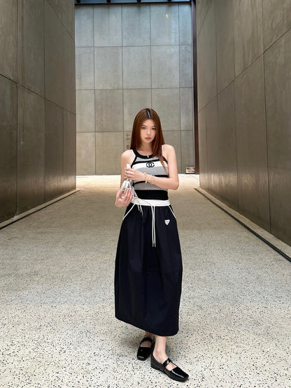 P 25 Triangle label elastic waist half skirt
