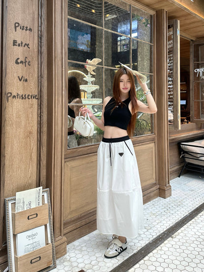 P 25 Triangle label elastic waist half skirt