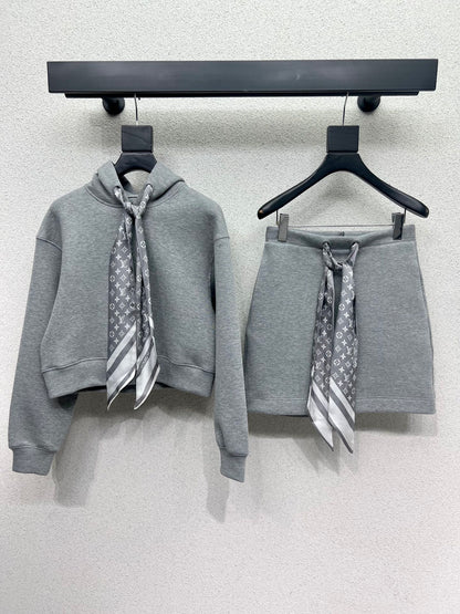 L 25 Hooded silk scarf sweatshirt skirt set