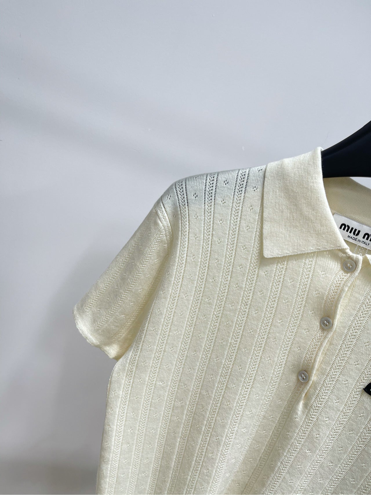 M 25Ss early spring new letters logo beige short-sleeved knit polo shirt
