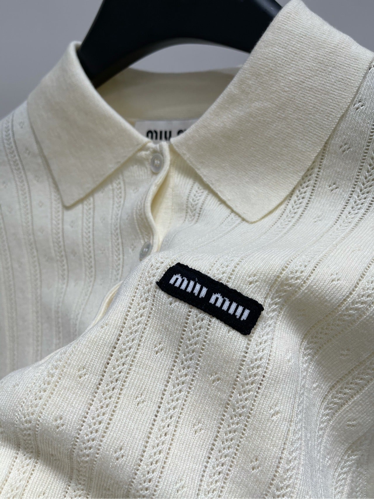 M 25Ss early spring new letters logo beige short-sleeved knit polo shirt