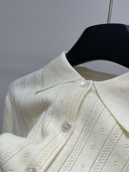 M 25Ss early spring new letters logo beige short-sleeved knit polo shirt
