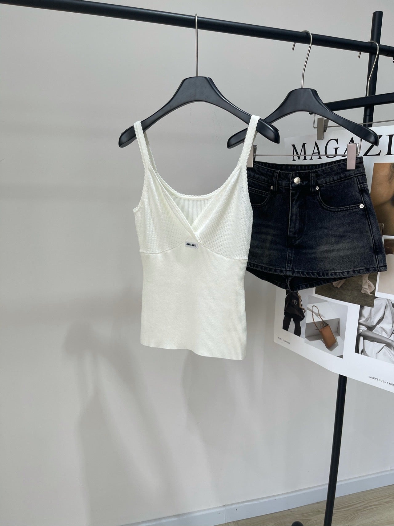 M 25 white logo deep V knitted camisole